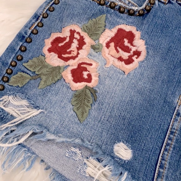 Free People Floral Embroidered Denim Mini Skirt - Picture 8 of 9
